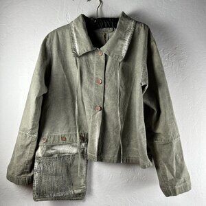 New Luukaa Gloria Jacket Long Sleeve Button Down Olive Green Size 2 Long Pocket